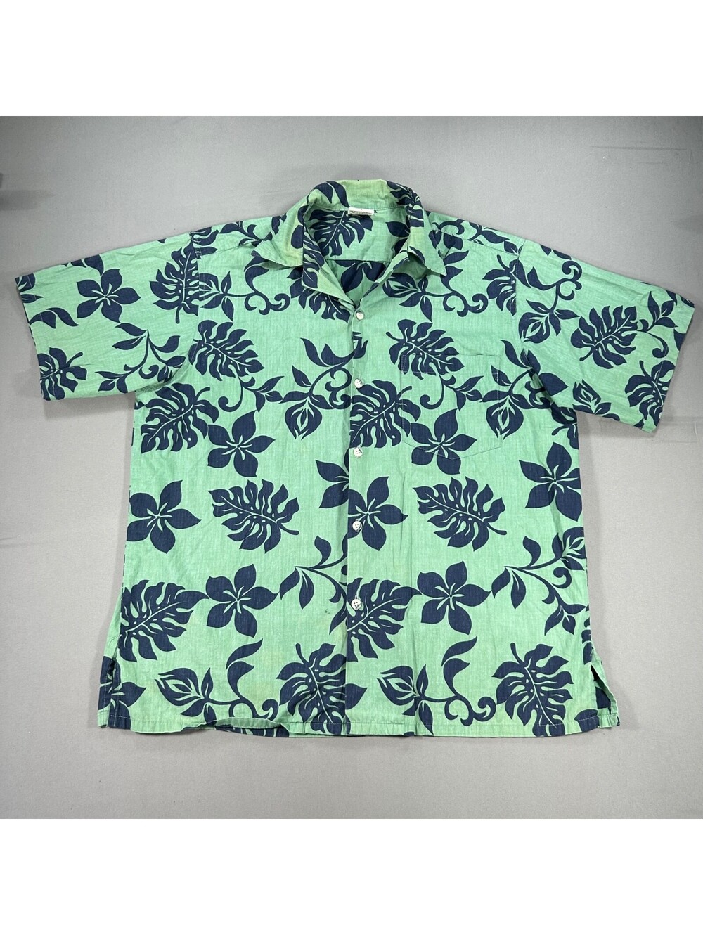 Vintage 90's Go Barefoot Trader Joes Uniform Green Hawaiian Floral Shirt Large